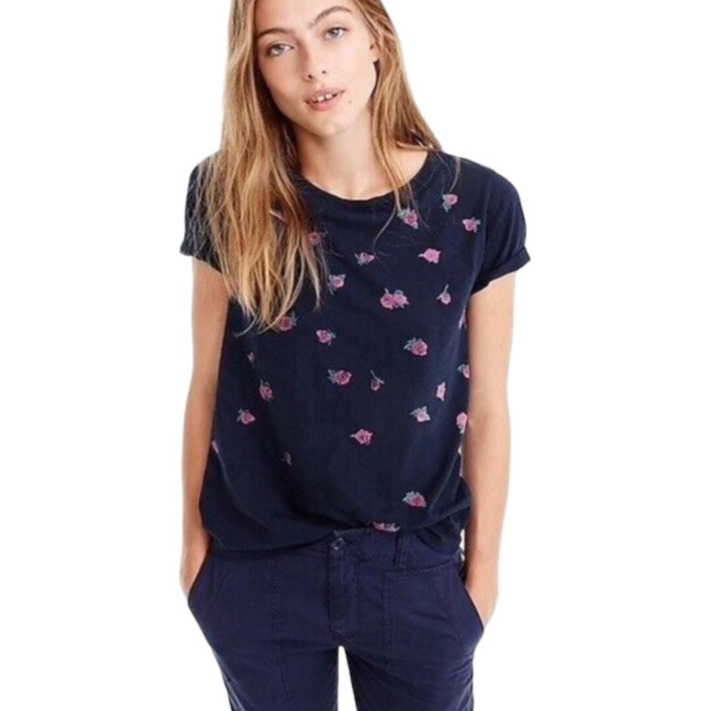 NWT J. Crew Rose Print Graphic Slub Cotton Short Sleeve Tee